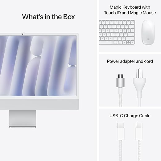 Apple 2024 iMac All-in-One Desktop Computer with M4 chip with 10-core CPU and 10-core GPU: Built for Apple Intelligence, 24-inch Retina Display, 16GB Unified Memory, 256GB SSD Storage; Silver