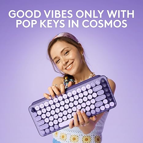Logitech POP Keys Mechanical Wireless Keyboard with Customizable Emoji Keys, Durable Compact Design, Bluetooth or USB Connectivity, Multi-Device, OS Compatible - Cosmos